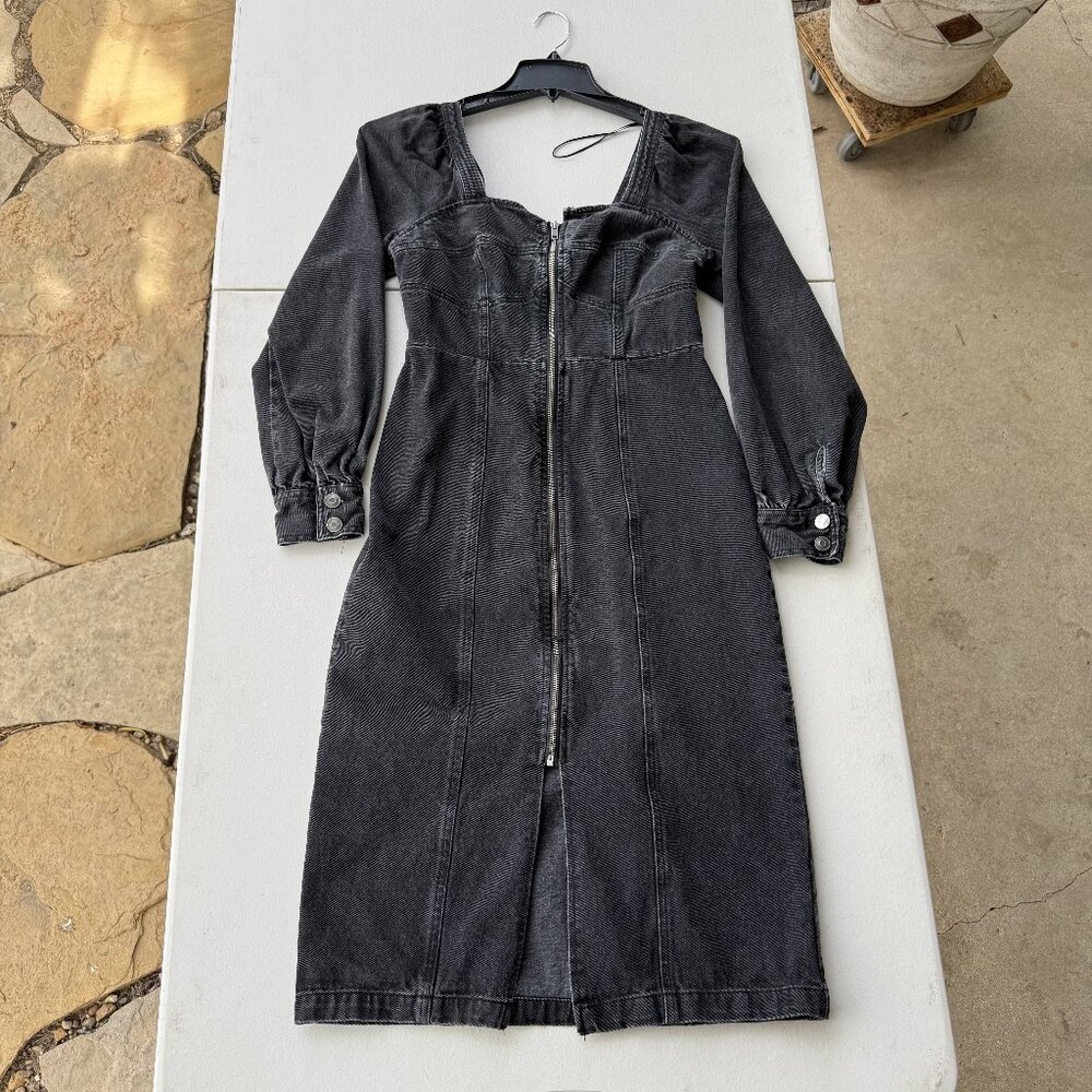Black Denim Zip Front Dress